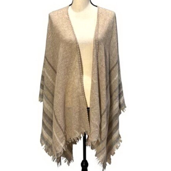 Eileen Fisher Maple Oat Wool Stripe Mix Poncho